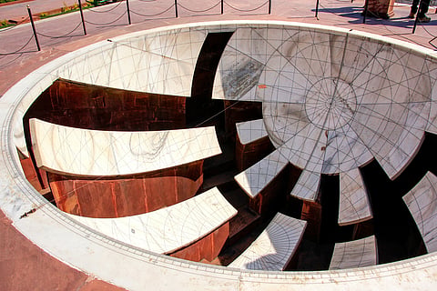 Sundial at Jantar Mantar in Jaipur. It is part of a collection of 19 instruments built by the Rajput king Sawai Jai Singh